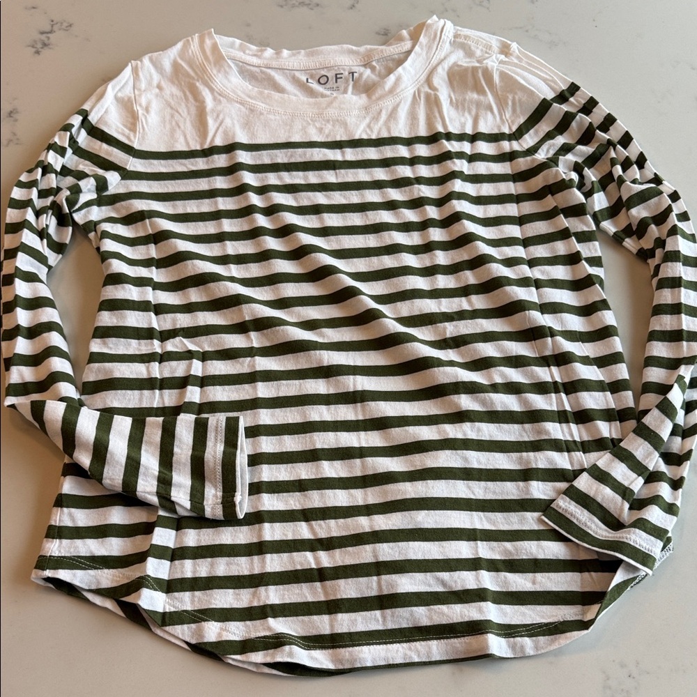 NWOT LOFT Green & White Striped Long Sleeve Top